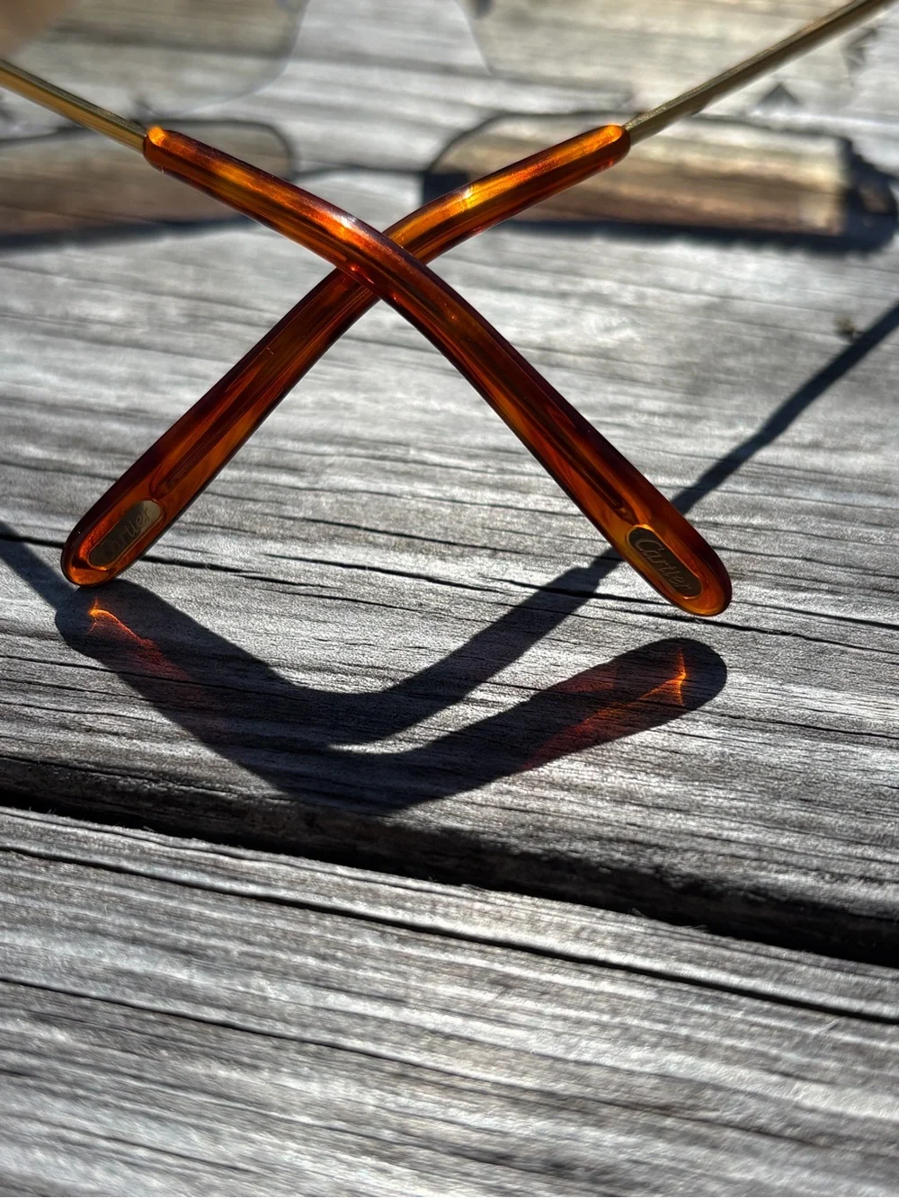 Cartier Men's Rimless Sunglasses with Gold Frame and Brown Lenses